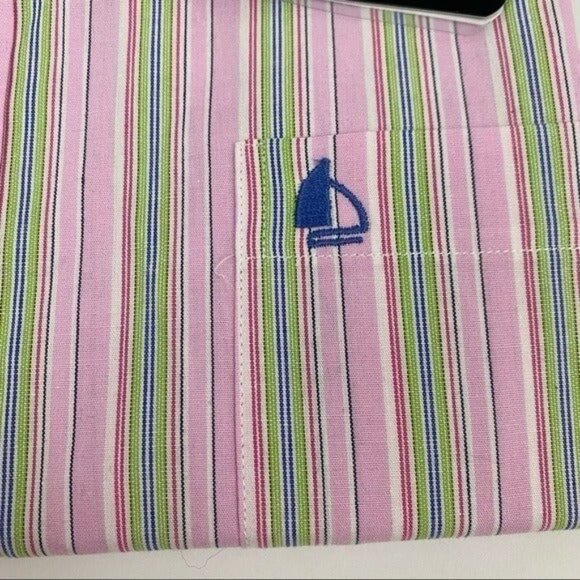Seaport Vertical Stripe Striped Pink Green Button Down Shirt Men’s L - Picture 3 of 6